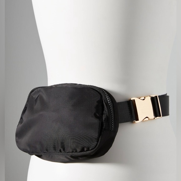 Anthropologie Handbags - ANTHROPOLOGIE NWT Black Belt Bag, 2 Zipper Access, Gold Tone Hardware
